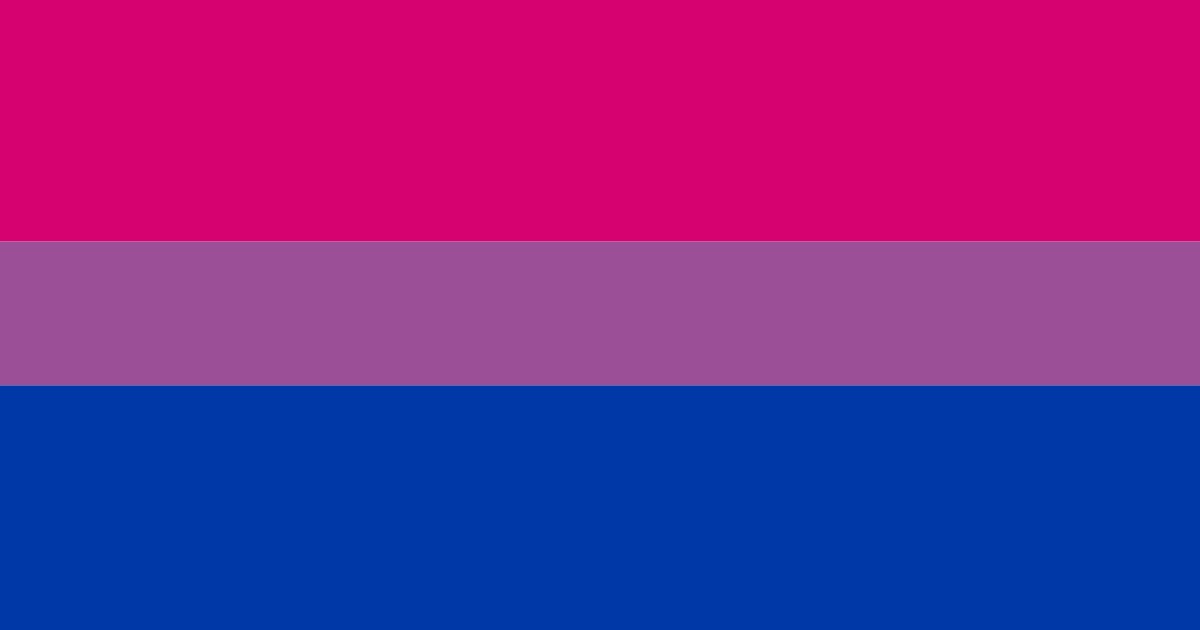 Image of Bisexual Pride Flag with magenta at top, royal blue at bottom and lavender color in middle