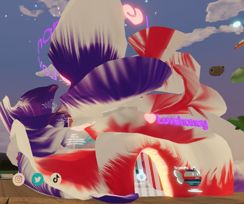 The outside view of the LoveHoney Decentraland metaverse sex shop.