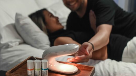 Pulse lube warmer in bedroom with couple