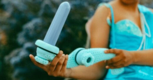 Touchbot sex toy handle called Lattice attached to vaginal dilator from Soul Source.