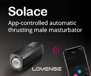Lovense Solace app controlled thrusting male masturbator